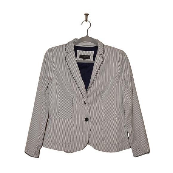 TALBOTS $189 Textured Striped Stretch Cotton Two-Button Blazer Blue/White 4P‎ - Picture 1 of 3